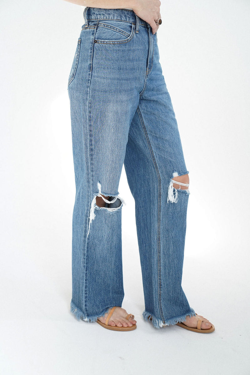 Bershka high waisted flared jeans in indigo wash