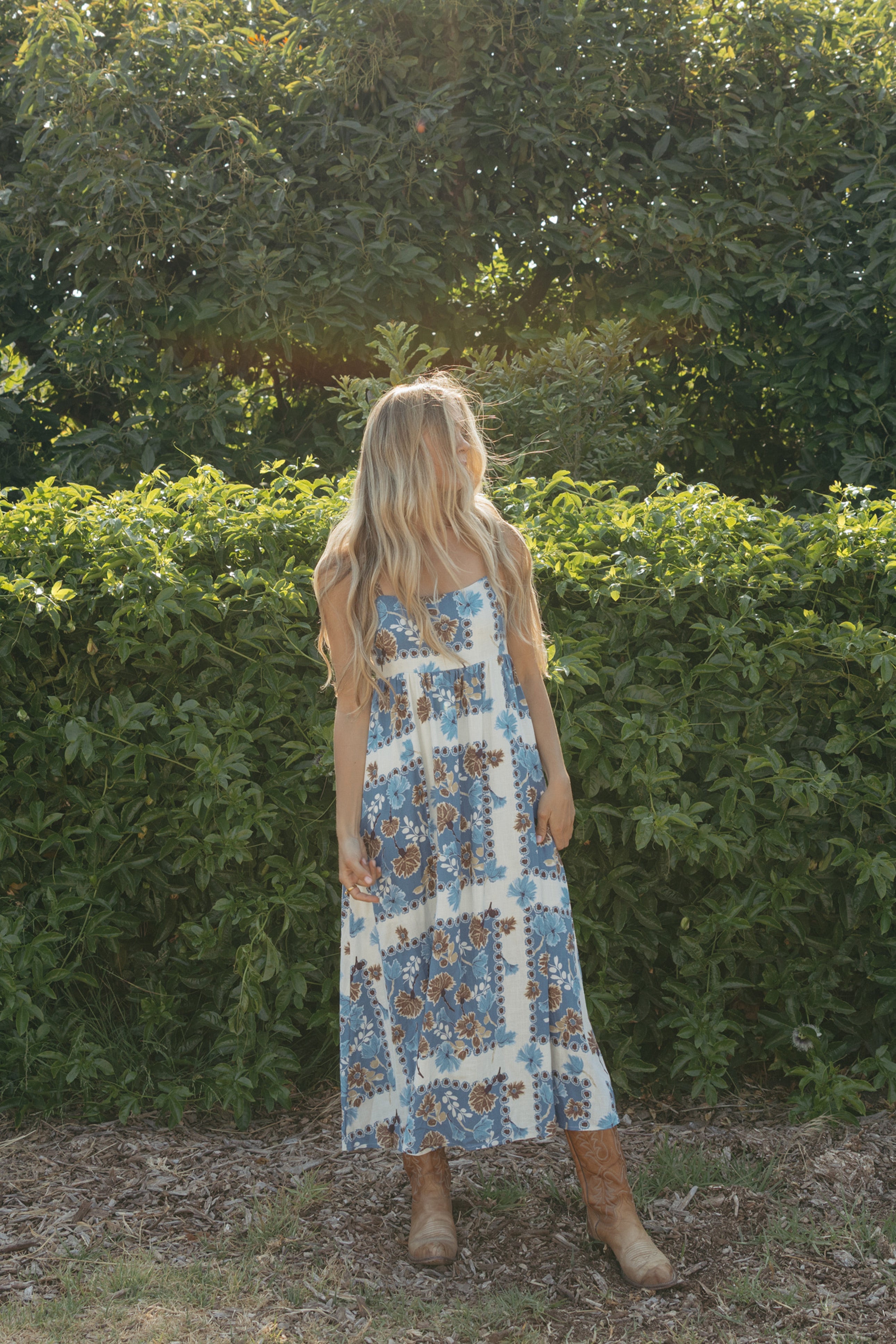 emilia linen dress Emilia Dress | Linen w/ Organza Trim | Butterfly & Hollyhock Print